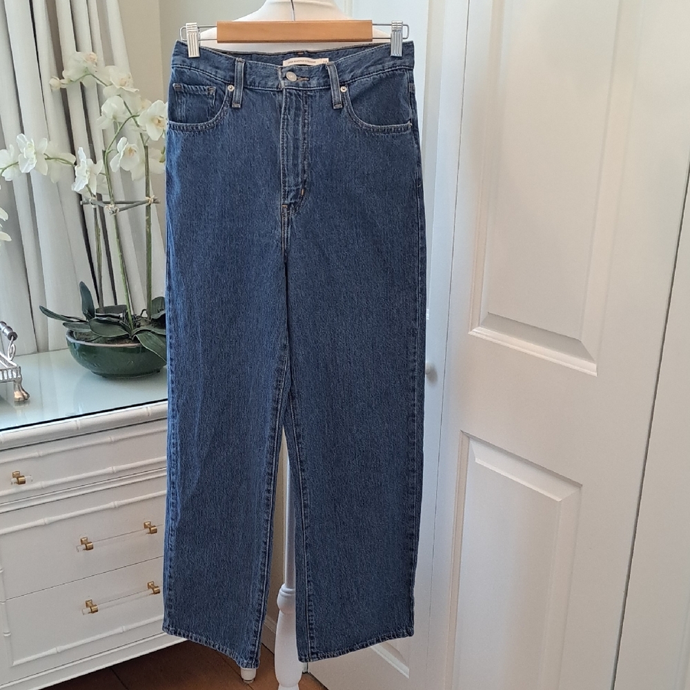 Levi's Womens High Waisted Straight Wide Leg‎ Medium Wash Cotton Blend Jeans 28